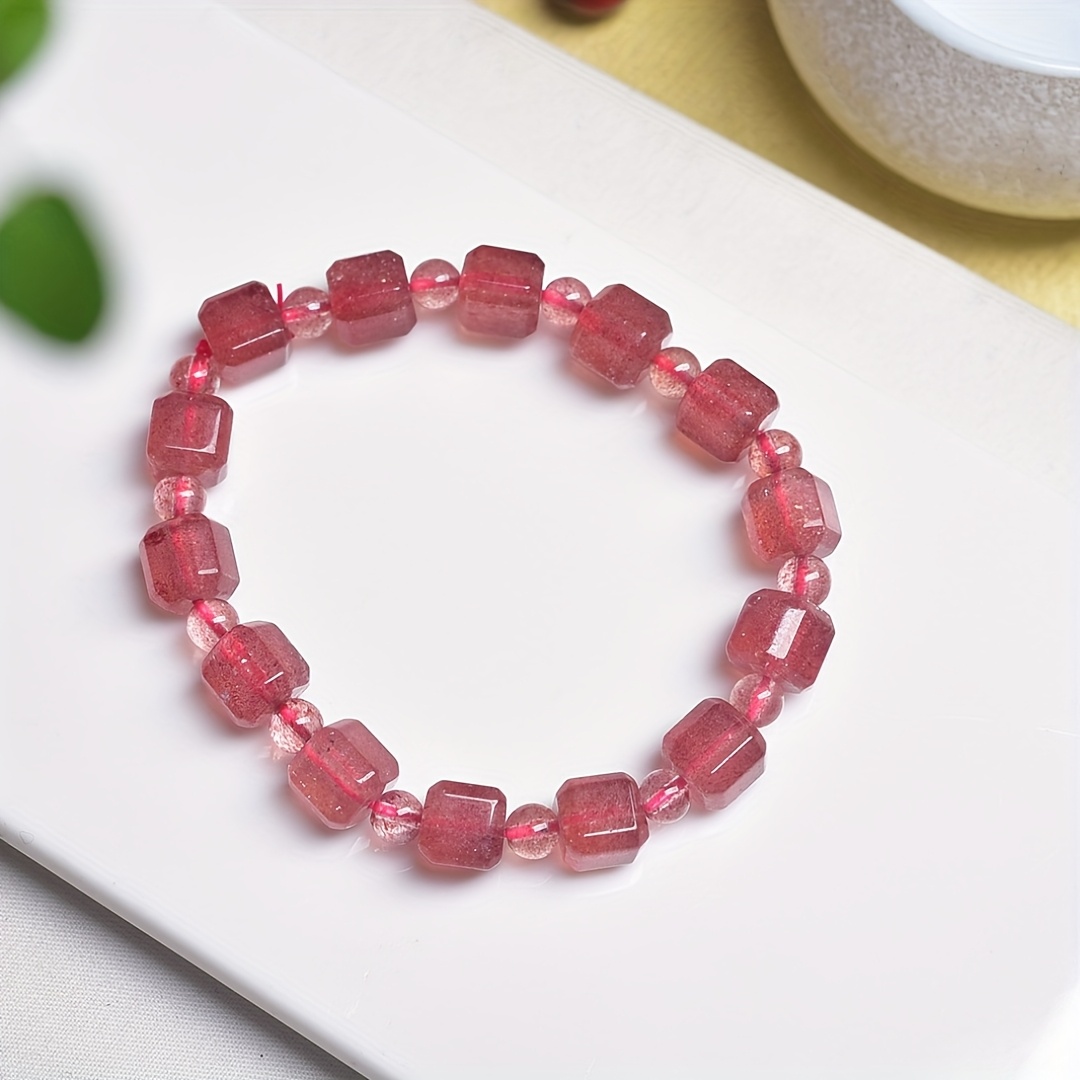 Strawberry Quartz Square Bead Bracelet - Boho Style